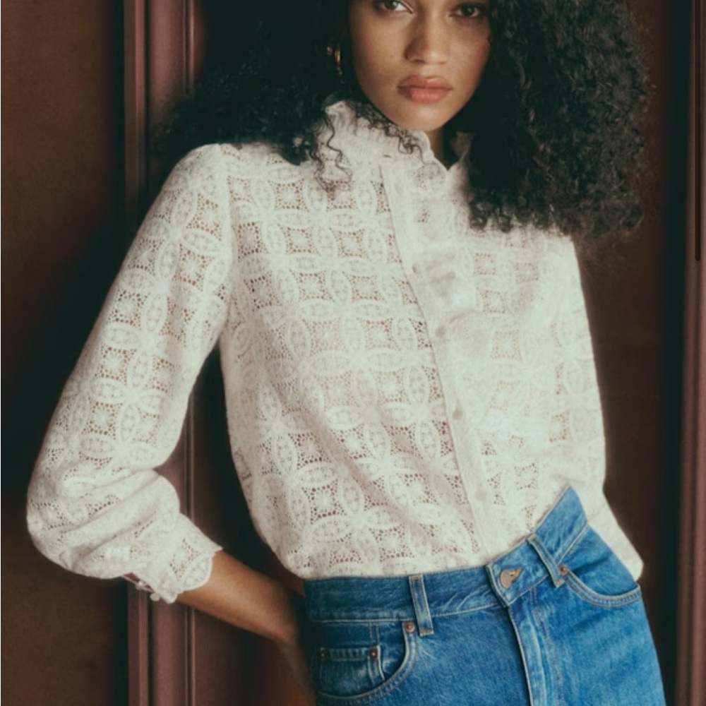 Sezane Chlo Shirt Ecru Guipure